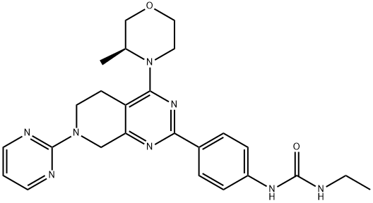 N-乙基-N'-[4-[5,6,7,8-四氢-4-[(3S)-3-甲基-4-吗啉基]-7-(2-嘧啶基)吡啶并[3,4-D]嘧啶-2-基]苯基]脲 结构式