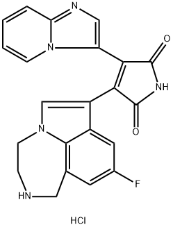 3-(9-氟-1,2,3,4-四氢吡咯并[3,2,1-JK][1,4]苯并二氮杂卓-7-基)-4-咪唑并[1,2-A]吡啶-3-基-1H-吡咯-2,5-二酮单盐酸盐 结构式