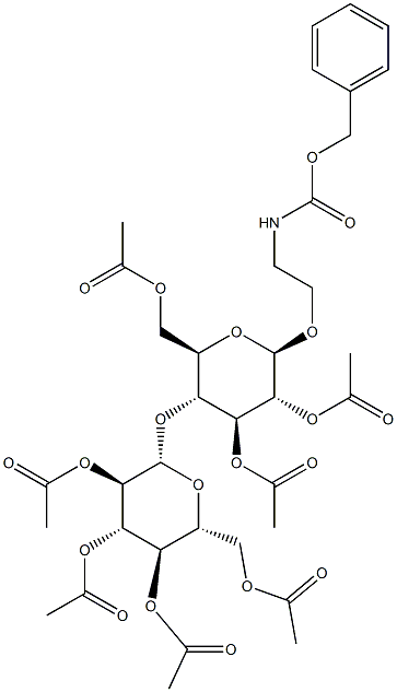 [2-[[2,3,6-三-O-乙酰基-4-O-(2,3,4,6-四-O-乙酰基-BETA-D-吡喃葡萄糖基)-BETA-D-吡喃葡萄糖基]氧基]乙基]氨基甲酸苄酯 结构式