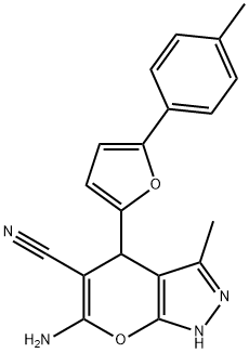 6-amino-3-methyl-4-(5-(p-tolyl)furan-2-yl)-1,4-dihydropyrano[2,3-c]pyrazole-5-carbonitrile 结构式