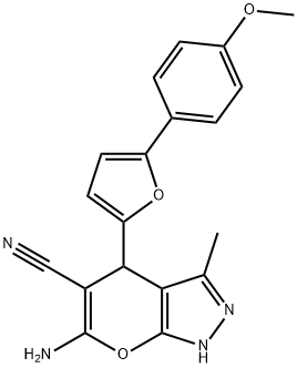 6-amino-4-(5-(4-methoxyphenyl)furan-2-yl)-3-methyl-1,4-dihydropyrano[2,3-c]pyrazole-5-carbonitrile 结构式