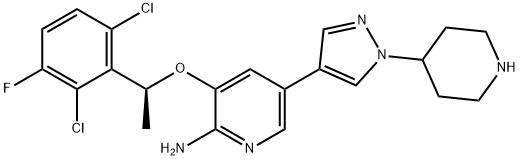 2-Pyridinamine, 3-[(1S)-1-(2,6-dichloro-3-fluorophenyl)ethoxy]-5-[1-(4-piperidinyl)-1H-pyrazol-4-yl]- Struktur