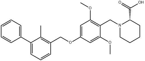 2-Piperidinecarboxylic acid, 1-[[2,6-dimethoxy-4-[(2-methyl[1,1'-biphenyl]-3-yl)methoxy]phenyl]methyl]-, (2S)- Struktur
