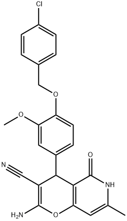 2-amino-4-{4-[(4-chlorobenzyl)oxy]-3-methoxyphenyl}-7-methyl-5-oxo-5,6-dihydro-4H-pyrano[3,2-c]pyridine-3-carbonitrile 结构式