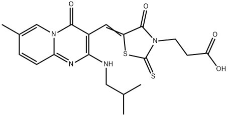 3-[(5Z)-5-({7-methyl-2-[(2-methylpropyl)amino]-4-oxo-4H-pyrido[1,2-a]pyrimidin-3-yl}methylidene)-4-oxo-2-thioxo-1,3-thiazolidin-3-yl]propanoic acid 结构式