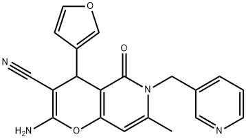 2-amino-4-(furan-3-yl)-7-methyl-5-oxo-6-(pyridin-3-ylmethyl)-5,6-dihydro-4H-pyrano[3,2-c]pyridine-3-carbonitrile 结构式