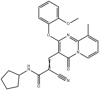 (2E)-2-cyano-N-cyclopentyl-3-[2-(2-methoxyphenoxy)-9-methyl-4-oxo-4H-pyrido[1,2-a]pyrimidin-3-yl]prop-2-enamide 结构式