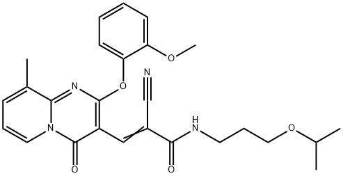 (2E)-2-cyano-3-[2-(2-methoxyphenoxy)-9-methyl-4-oxo-4H-pyrido[1,2-a]pyrimidin-3-yl]-N-[3-(propan-2-yloxy)propyl]prop-2-enamide 结构式