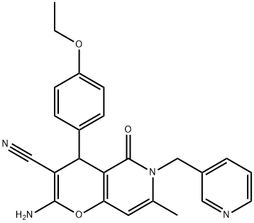 2-amino-4-(4-ethoxyphenyl)-7-methyl-5-oxo-6-(3-pyridinylmethyl)-5,6-dihydro-4H-pyrano[3,2-c]pyridine-3-carbonitrile 结构式