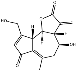 (3aR)-3,3aβ,4,5,9aβ,9bα-ヘキサヒドロ-4α-ヒドロキシ-9-(ヒドロキシメチル)-6-メチル-3-メチレンアズレノ[4,5-b]フラン-2,7-ジオン 化学構造式