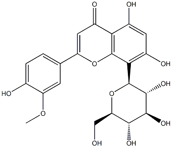 8-β-D-グルコピラノシル-5,7-ジヒドロキシ-2-(4-ヒドロキシ-3-メトキシフェニル)-4H-1-ベンゾピラン-4-オン 化学構造式