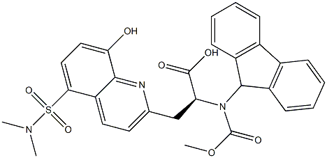 (αS)-5-[(DiMethylaMino)sulfonyl]-α-[[(9H-fluoren-9-ylMethoxy)carbonyl]aMino]-8-hydroxy-2-quinolinepropanoic Acid 结构式