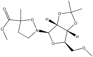 5-Methyl-2-(5-O-methyl-2-O,3-O-isopropylidene-β-D-ribofuranosyl)-5-isoxazolidinecarboxylic acid methyl ester 结构式