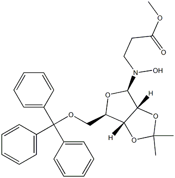 N-Hydroxy-N-[2-O,3-O-isopropylidene-5-O-(triphenylmethyl)-β-D-ribofuranosyl]-β-alanine methyl ester 结构式