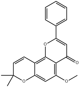 5-Methoxy-2-phenyl-8,8-dimethyl-4H,8H-benzo[1,2-b:3,4-b']dipyran-4-one 结构式