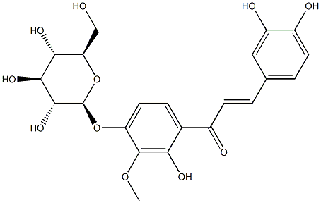 (E)-4'-(β-D-Glucopyranosyloxy)-3'-methoxy-2',3,4-trihydroxychalcone 结构式