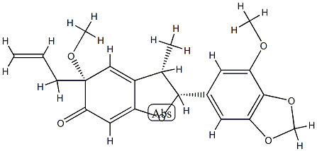 (2R)-3,5-Dihydro-5β-methoxy-2β-(7-methoxy-1,3-benzodioxol-5-yl)-3β-methyl-5-(2-propenyl)-6(2H)-benzofuranone 结构式