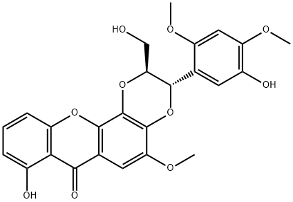 (2S)-2,3-Dihydro-8-hydroxy-3α-(5-hydroxy-2,4-dimethoxyphenyl)-2β-(hydroxymethyl)-5-methoxy-7H-1,4-dioxino[2,3-c]xanthen-7-one 结构式