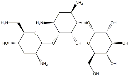 4-O-(2,6-Diamino-2,3,6-trideoxy-α-D-ribo-hexopyranosyl)-6-O-(α-D-glucopyranosyl)-2-deoxy-D-streptamine 结构式