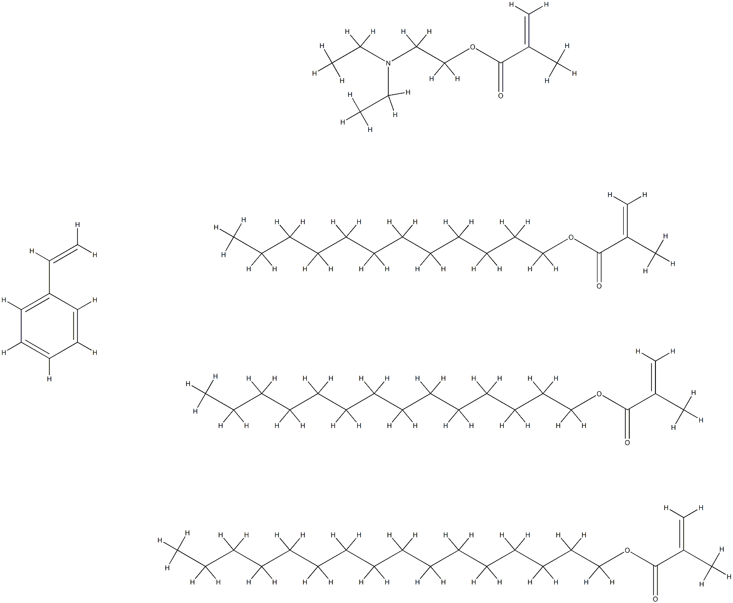 2-Propenoic acid, 2-methyl-, 2-(diethylamino)ethyl ester, polymer with dodecyl 2-methyl-2-propenoate, ethenylbenzene, hexadecyl 2-methyl-2-propenoate and tetradecyl 2-methyl-2-propenoate 结构式