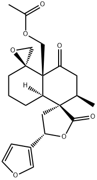 (3R,5S,5'R,8'aβ)-4'aα-Acetoxymethyl-5-(3-furyl)-2',3',4,5,6',7',8',8'a-octahydro-2'α-methyldispiro[furan-3(2H),1'(5'H)-naphthalene-5',2''-oxirane]-2,4'(4'aH)-dione 结构式