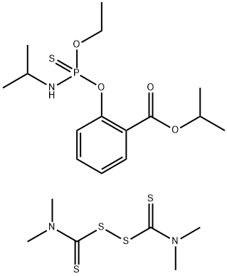 Benzoic acid, 2-((ethoxy(1-methylethyl)amino)phosphenothioyl)oxy-, 1-m ethylethyl ester, mixt. with tetramethylthioperoxydicarbonic diamide ( ((Me2N)C(S))2S2) 结构式