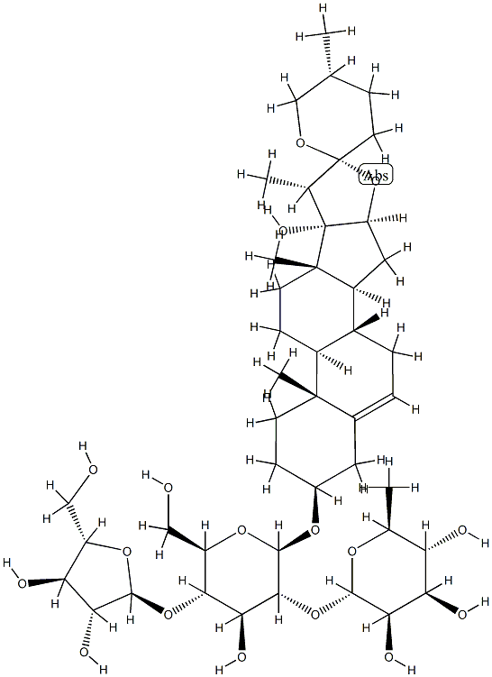 (25R)-3β-[[2-O-(α-L-Rhamnopyranosyl)-4-O-(α-L-arabinofuranosyl)-β-D-glucopyranosyl]oxy]spirosta-5-ene-17-ol 结构式