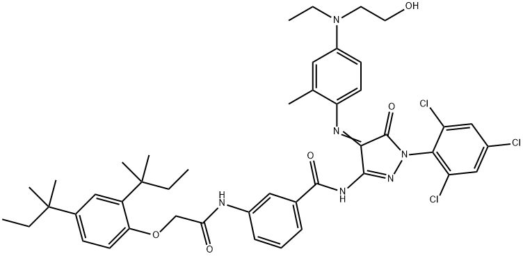 3-[[[2,4-bis (1,1-dimethylpropyl)phenoxy]acetyl]amino]-N-[4-[[4-[ethyl(2-hydroxyethyl)amino]-2-methBenzamide 2-(2,4-di-tert-Pentylphenoxy)-3'-[[1-(2,4,6-trichlorophenyl)-4-[[4-[ethyl(2-hydroxyethyl) amino]-2-methylphenyl]imino]-5-oxo-2-pyrazolin-3-yl]carbamoyl]acetanilide|3-[[[2,4-双(叔戊基)苯氧基]乙酰基]氨基]-N-[4-[[4-[乙基(2-羟乙基)氨基]2-甲苯基]亚氨基]-4,5-二氢-5-氧代-1-(2,4,6-三氯苯基)-1H-吡唑-3-基]-苯甲酰胺