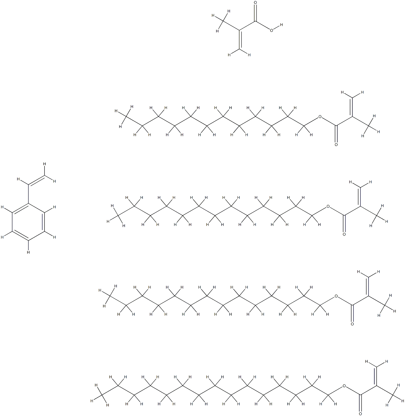 2-Propenoic acid, 2-methyl-, polymer with dodecyl 2-methyl-2-propenoate, ethenylbenzene, pentadecyl 2-methyl-2-propenoate, tetradecyl 2-methyl-2-propenoate and tridecyl 2-methyl-2-propenoate 结构式