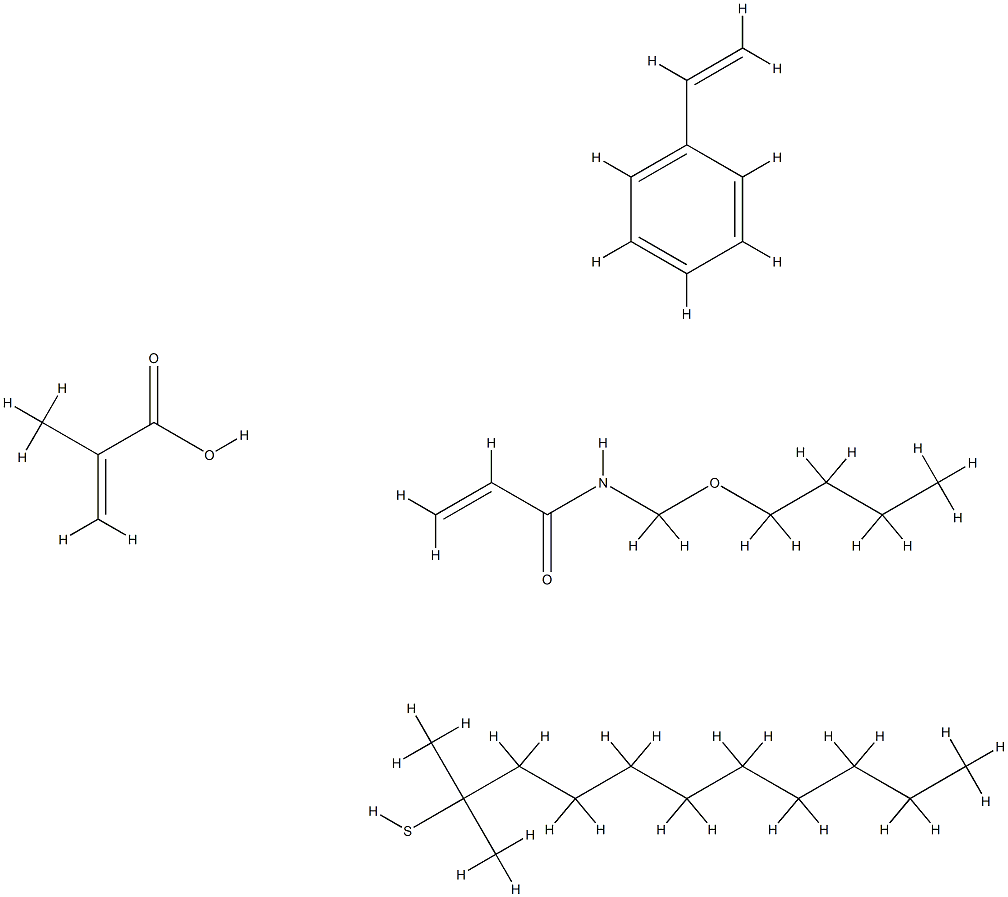 2-甲基-2-丙烯酸、N-(丁氧基甲基)-2-丙烯酰胺、叔十二硫醇、苯乙烯调聚物 结构式