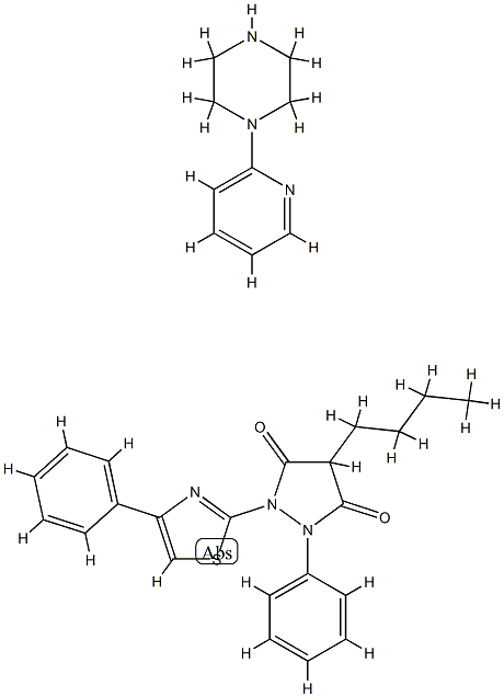 4-butyl-1-phenyl-2-(4-phenyl-1,3-thiazol-2-yl)pyrazolidine-3,5-dione, 1-pyridin-2-ylpiperazine 结构式