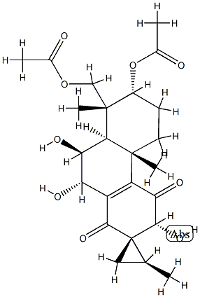 (1S,2S,8'R)-7'β-Acetoxy-8'-acetoxymethyl-3',4',4'b,5',6',7',8',8'aβ,9',10'-decahydro-3'β,9'α,10'β-trihydroxy-2,4'bα,8'-trimethylspiro[cyclopropane-1,2'(1'H)-phenanthrene]-1',4'-dione 结构式