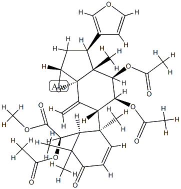 (6R,13α,17S)-6,11α,12α-Triacetoxy-14β,15β:21,23-diepoxy-4,4-dimethyl-3-oxo-6,7-seco-24-nor-5β-chola-1,7,20,22-tetrene-6-carboxylic acid methyl ester 结构式