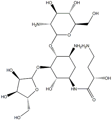 (S)-N-[3β-(β-D-Ribofuranosyloxy)-4α-(2-deoxy-2-amino-α-D-glucopyranosyloxy)-2α-hydroxy-5β-aminocyclohexane-1β-yl]-2-hydroxy-4-aminobutanamide Structure