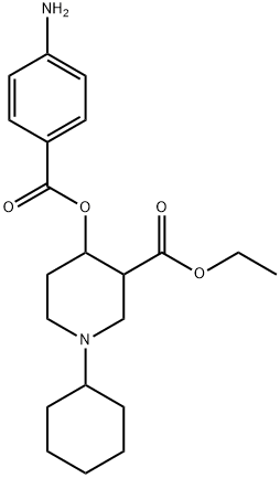 (1-Cyclohexyl-3-ethoxycarbonyl-4-piperidinyl)=p-aminobenzoate 结构式