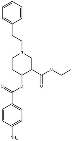 3-Ethoxycarbonyl-1-phenethyl-4-piperidyl=p-aminobenzoate 结构式
