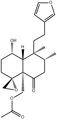 (1R,4aβ)-8aα-Acetoxymethyl-5β-[2-(3-furyl)ethyl]-3,4,4a,6,7,8a-hexahydro-4α-hydroxy-5,6α-dimethylspiro[naphthalene-1(2H),2'-oxiran]-8(5H)-one 结构式