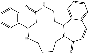 2,3,6,7,8,9,10,11-Octahydro-6-phenyl-1H-[1,5,9]triazacyclotridesino[2,1-a][2]benzazepine-4,13(5H,19bH)-dione Structure