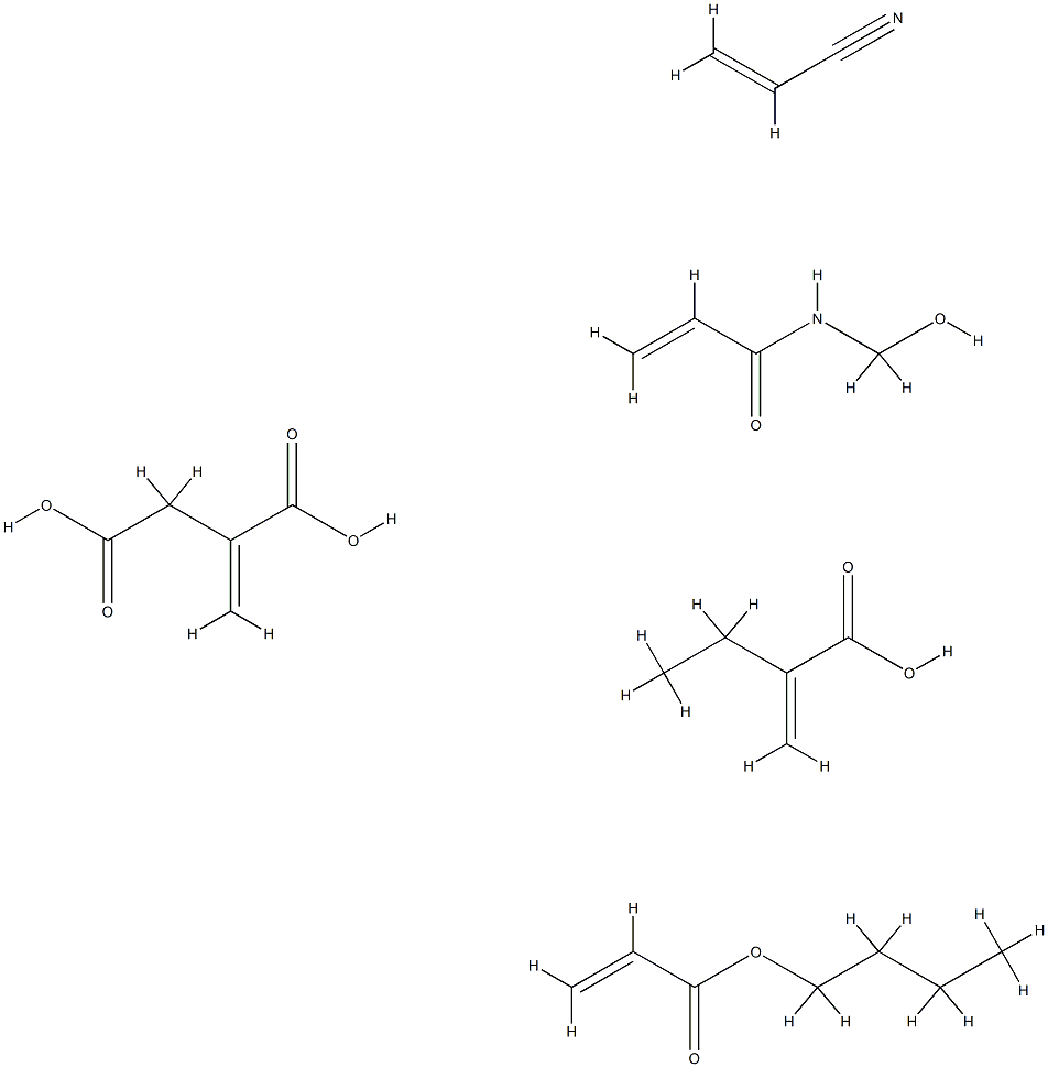 亚甲基丁二酸、2-丙烯酸丁酯、2-丙烯酸乙酯、N-羟甲基-2-丙烯酰胺和2-丙烯腈的聚合物, 67785-46-0, 结构式