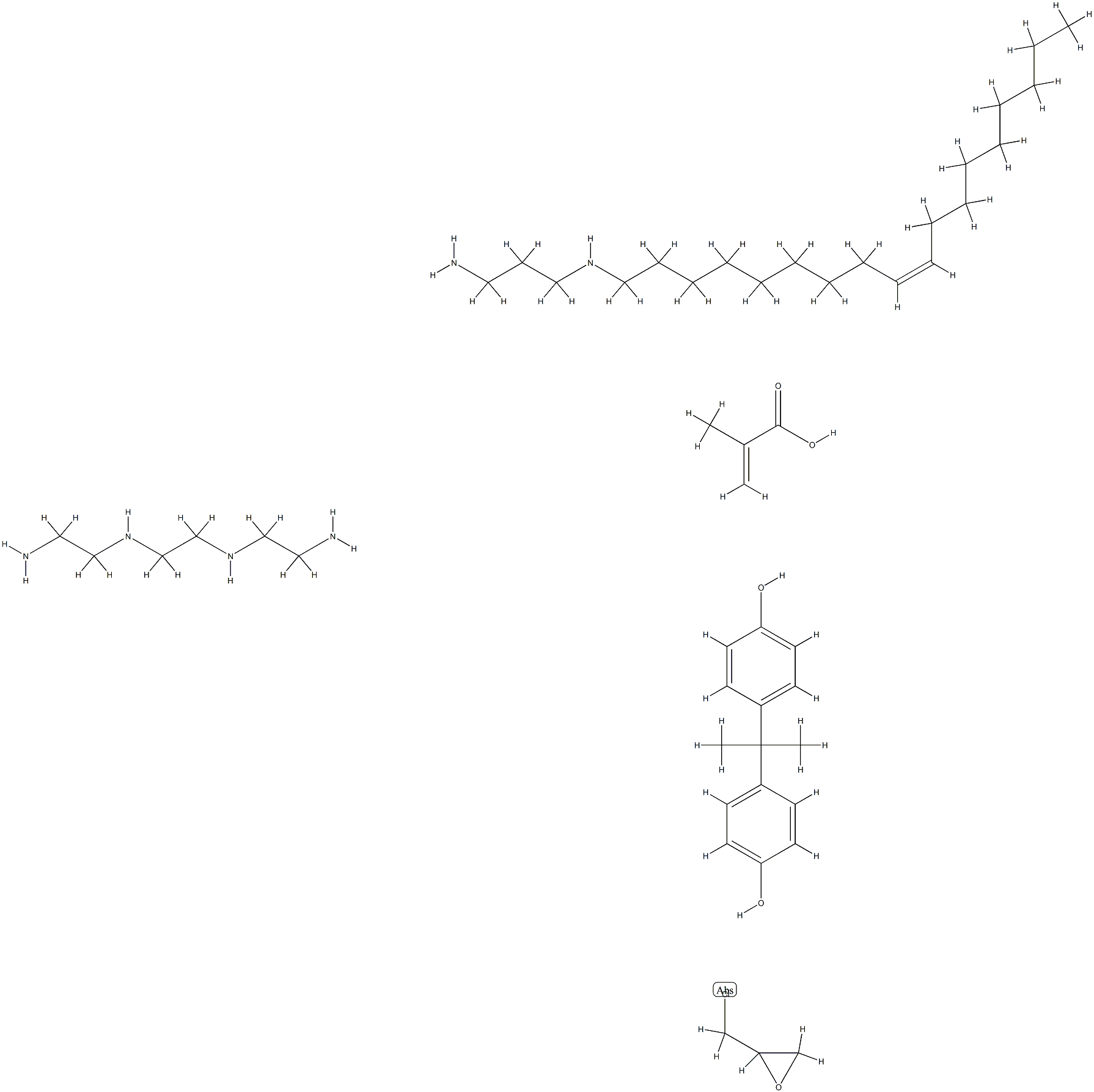 2-甲基-2-丙烯酸与N,N-二(2-氨乙基)-1,2-乙二胺、(氯甲基)环氧乙烷、4,4-(1-甲基亚乙基)二苯酚和Z-N-9-十八烷基-1,3-丙二胺的聚合物 结构式