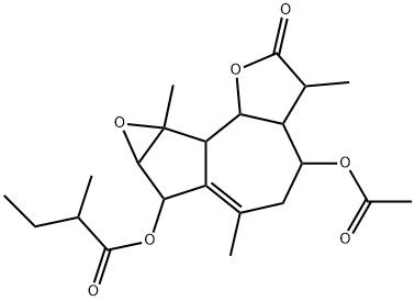 2-Methylbutanoic acid 4-acetoxy-2,3,3a,4,5,7,7a,8a,8b,8c-decahydro-3,6,8a-trimethyl-2-oxooxireno[2,3]azuleno[4,5-b]furan-7-yl ester 结构式