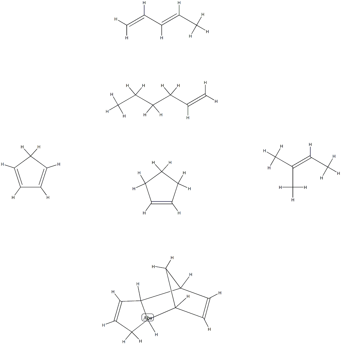 4,7-亚甲基-3A,4,7,1A-四氢-1H-茚与1,3-环戊二烯、环戊烯、己烯、2-甲基-2-丁烯和1,3-戊二烯的聚合物, 68003-51-0, 结构式