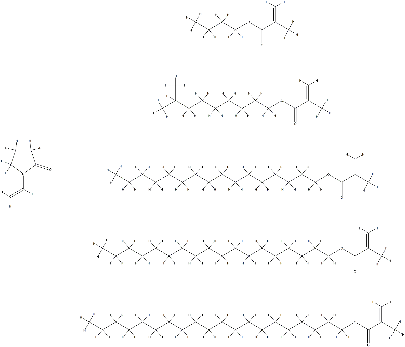 2-Propenoic acid, 2-methyl-, butyl ester, polymer with eicosyl 2-methyl-2-propenoate, 1-ethenyl-2-pyrrolidinone, hexadecyl 2-methyl-2-propenoate, isodecyl 2-methyl-2-propenoate and octadecyl 2-methyl-2-propenoate Structure