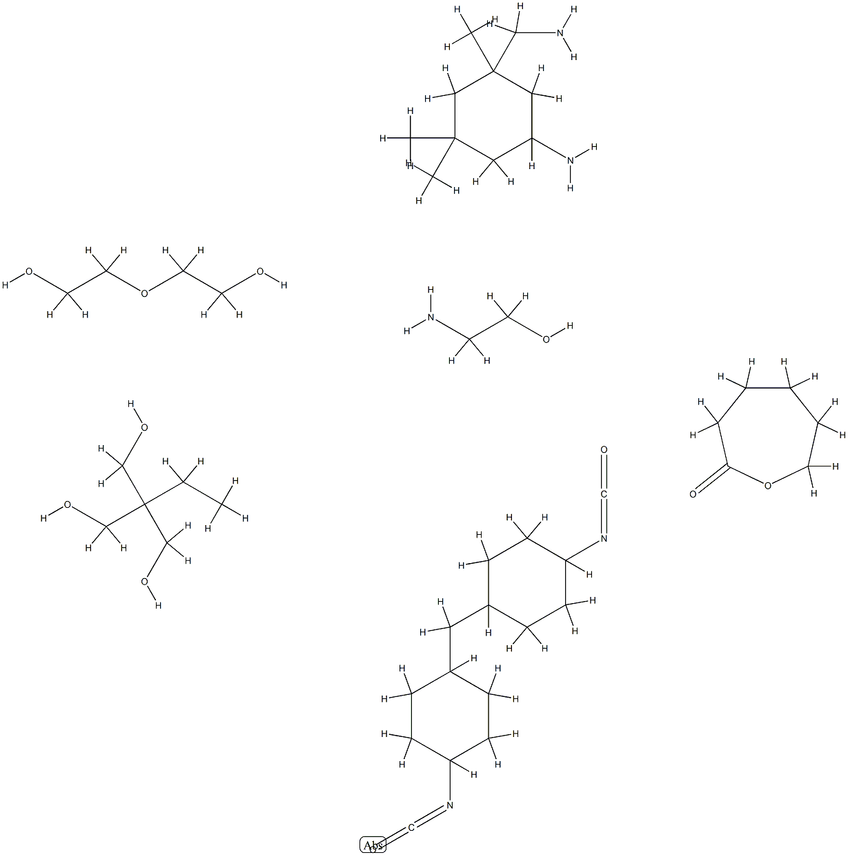 2-Oxepanone, polymer with 2-aminoethanol, 5-amino-1,3,3-trimethylcyclohexanemethanamine, 2-ethyl-2-(hydroxymethyl)-1,3-propanediol, 1,1'-methylenebis[4-isocyanatocyclohexane] and 2,2'-oxybis[ethanol] Structure