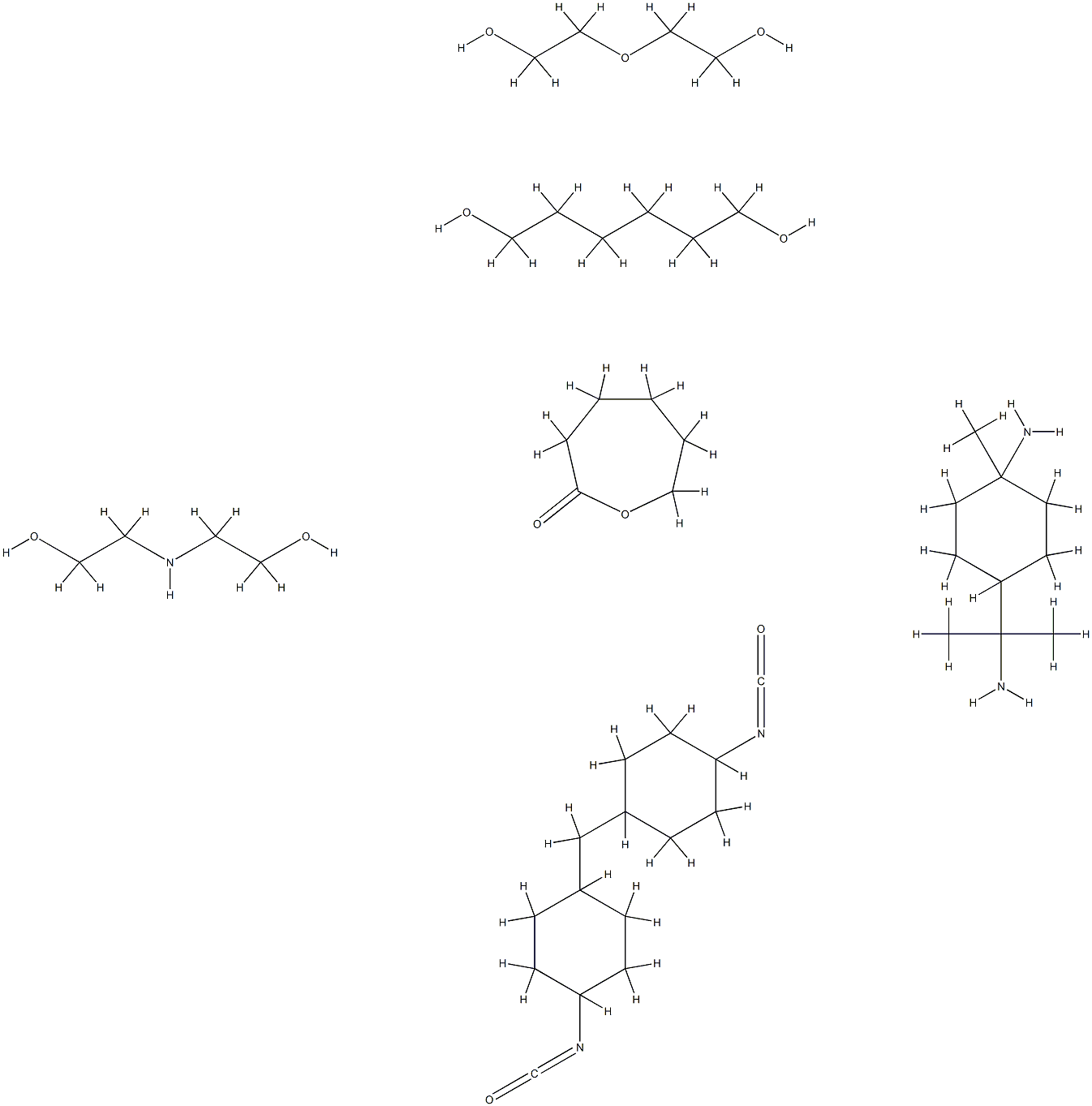 2-Oxepanone, polymer with 4-amino-α,α,4- trimethylcyclohexanemethanamine, 1,6-hexanediol, 2,2'-iminobis[ethanol], 1,1'-methylenebis[4-isocyanatocyclohexane] and 2,2'-oxybis[ethanol] 结构式