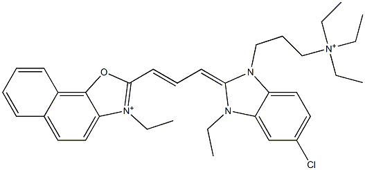 2-[3-[5-Chloro-3-ethyl-1,3-dihydro-1-[3-(triethylaminio)propyl]-2H-benzimidazole-2-ylidene]-1-propenyl]-3-ethylnaphtho[2,1-d]oxazole-3-ium 结构式