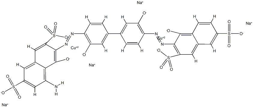 Cuprate(4-), [μ-[5-amino-3-[[3,3'-dihydroxy- 4'-[(2-hydroxy-3,6-disulfo-1-naphthalenyl )azo][1,1'-biphenyl]-4-yl]azo]-4-hydroxy-2,7-naphthalenedisulfonat o(8-)]]di-, tetrasodium 结构式