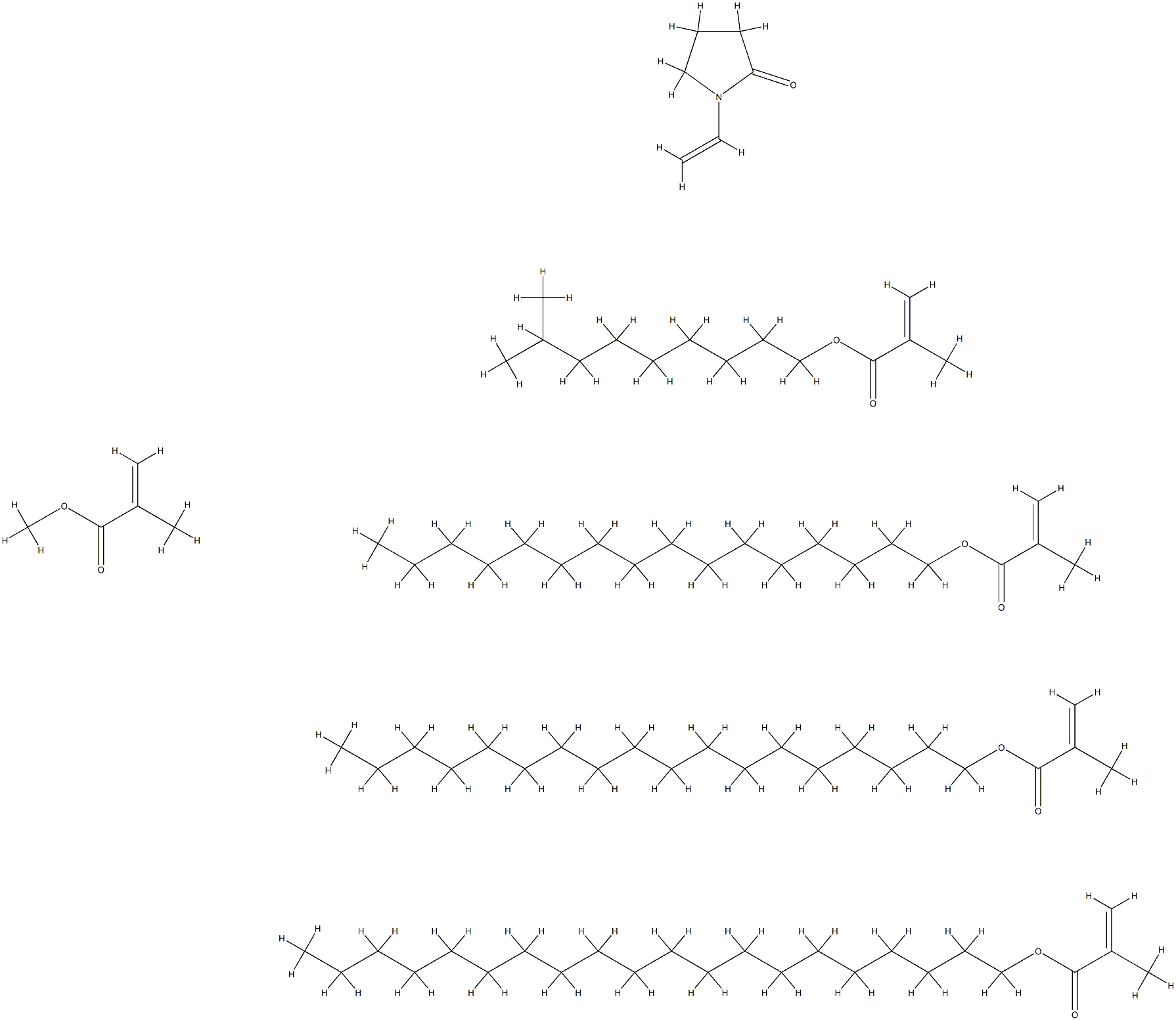 2-甲基丙烯酸二十烷酯与1-乙基-2-吡咯烷酮、2-甲基丙烯酸十六烷酯、2-甲基丙烯酸异癸酯、2-甲基丙烯酸甲酯和2-甲基丙烯酸十八烷酯的聚合物, 68171-46-0, 结构式