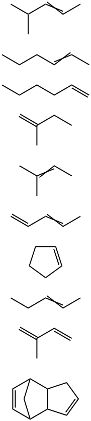 4,7-Methano-1H-indene, 3a,4,7,7a-tetrahydro-, polymer with cyclopentene, 1-hexene, 2-hexene, 2-methyl-1,3-butadiene, 2-methyl-1-butene, 2-methyl-2-butene, 4-methyl-2-pentene, 1,3-pentadiene and 2-pentene Structure