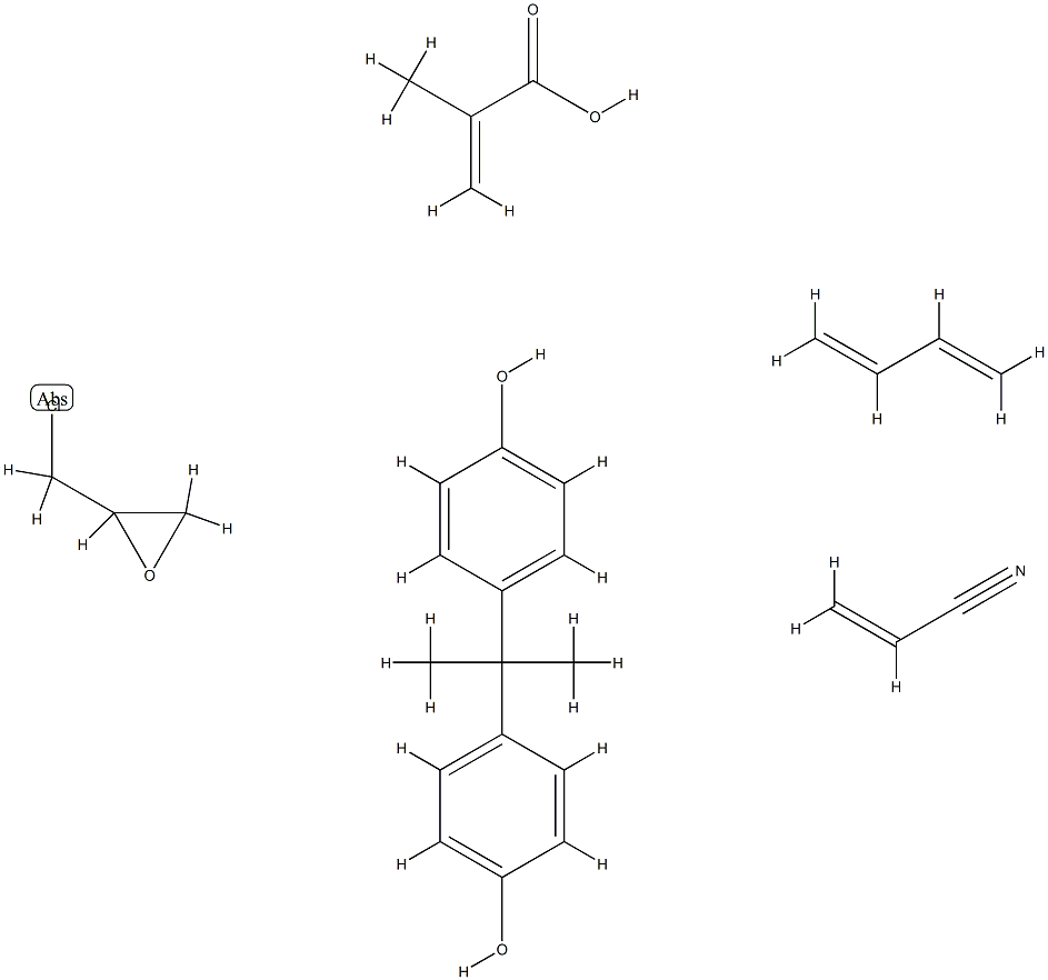 2-甲基-2-丙烯酸与1,3-丁二烯、氯甲基环氧乙烷、4,4'-(1-甲基亚乙基)双[酚]和2-丙烯腈的聚合物 结构式